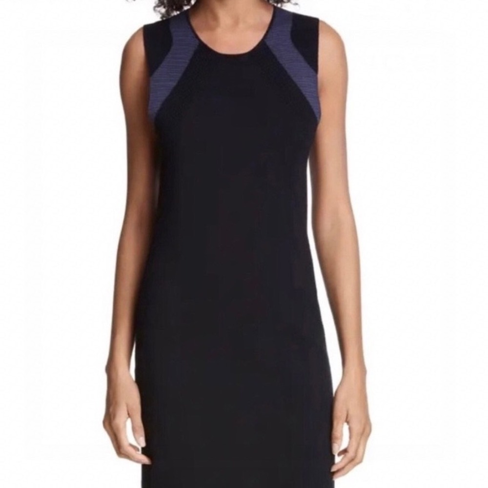 Vince Womens Black Navy Colorblock Wool Blend Knit Sheath Dress Large RN106730